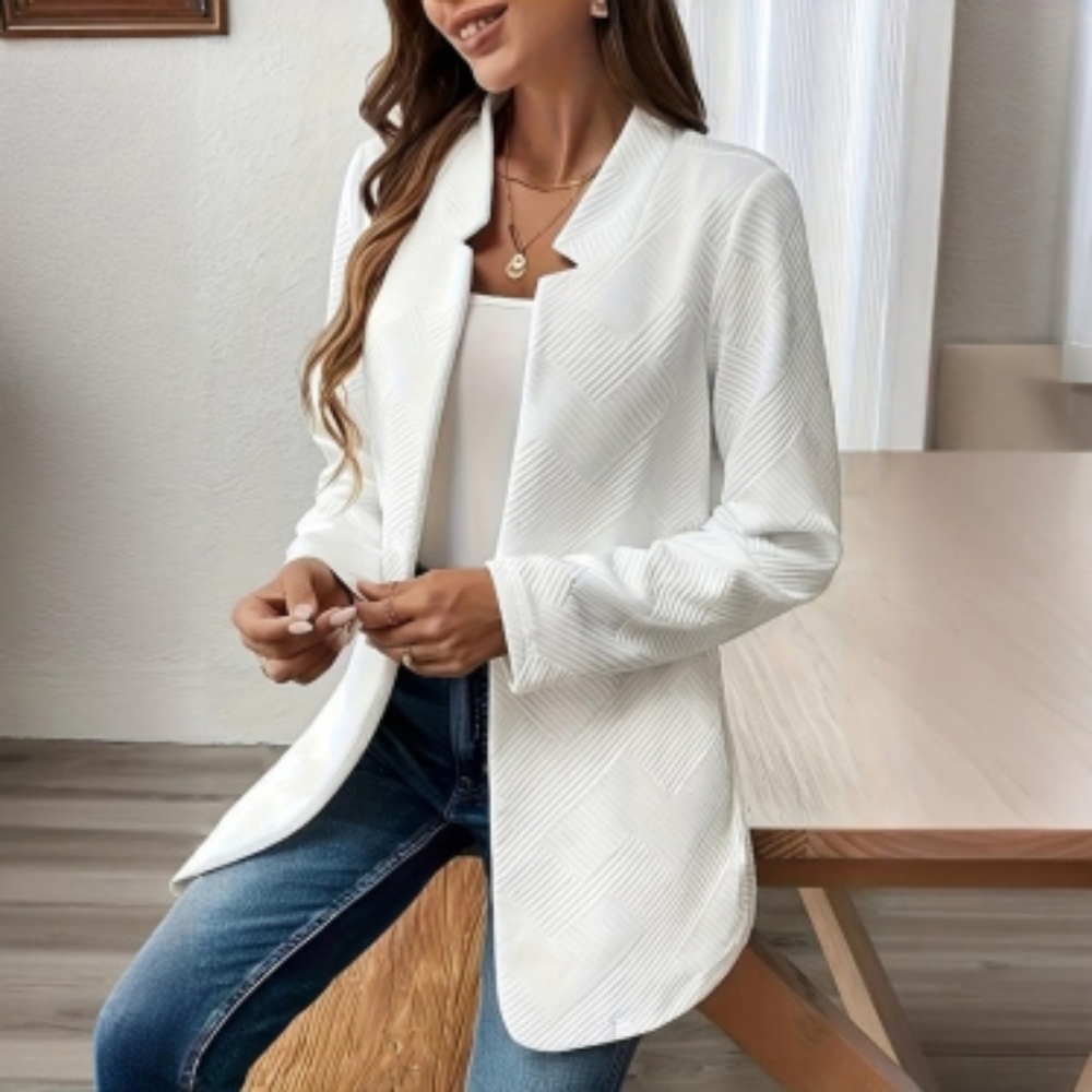 Women’s Solid Color Notched Lapel Blazer – Elegant Textured Jacket